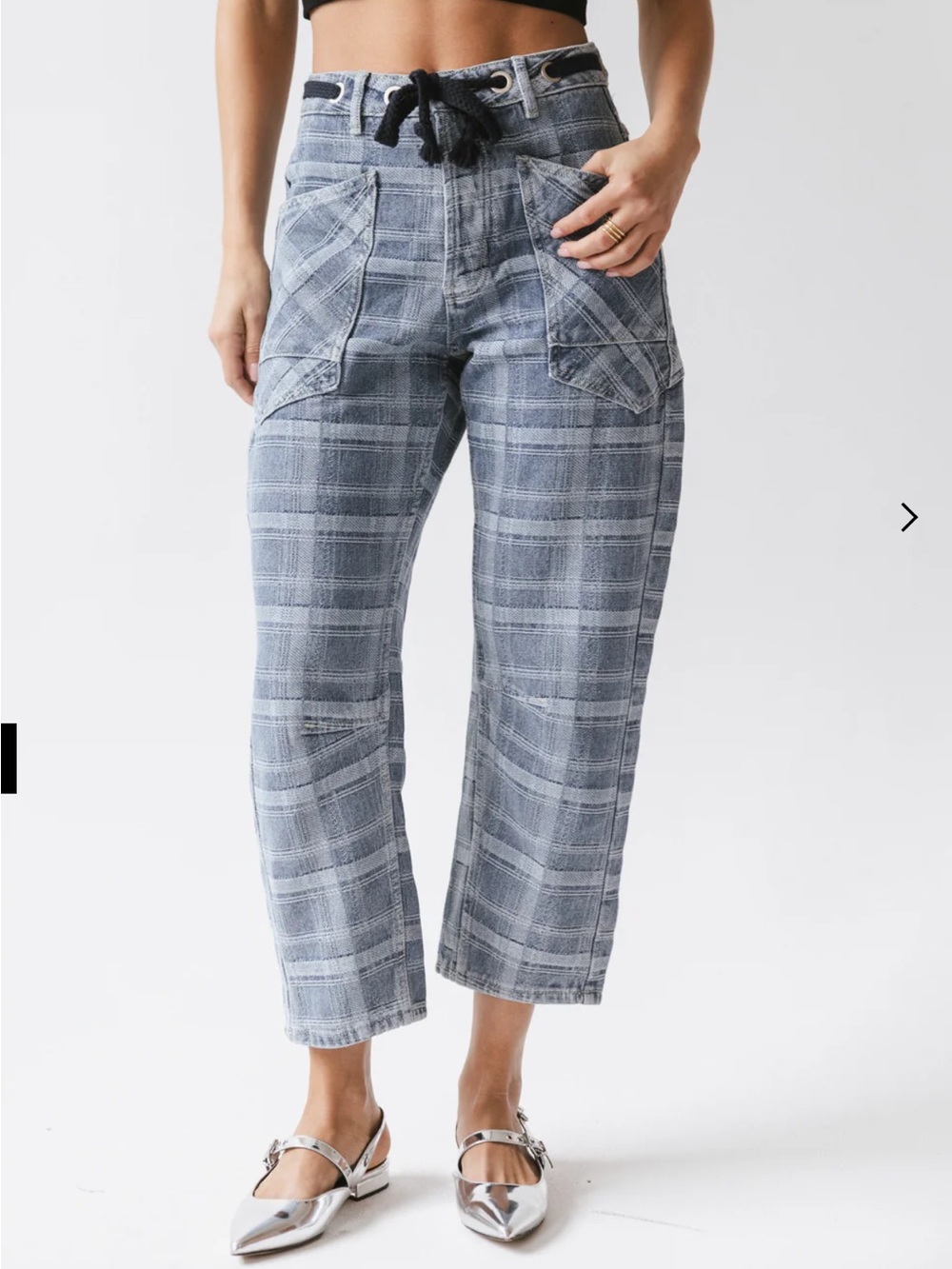 NEW Bohme Judy Plaid Barrel Jeans Patchwork Jeans Size Medium